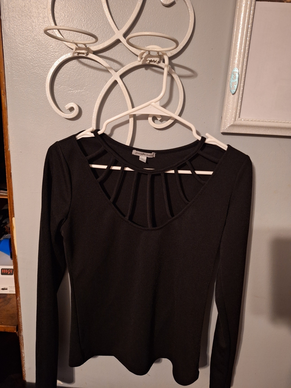 Charlotte Russe Black Long Sleeve Strappy Back Top Going to charity Tomorrow